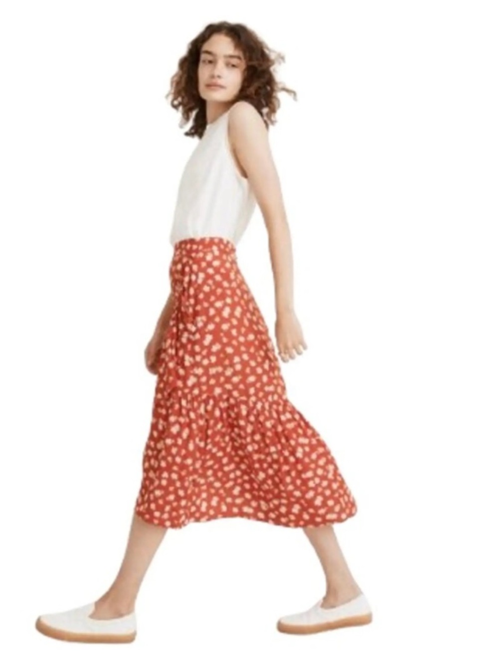 Madewell Red Floral Midi Skirt